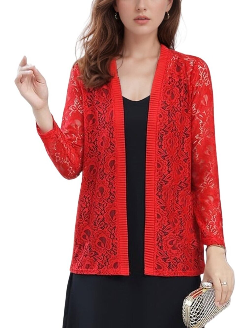Women’s 3/4 Sleeve Lace Cardigan Long Sleeve Open Front Floral Crochet Shrug